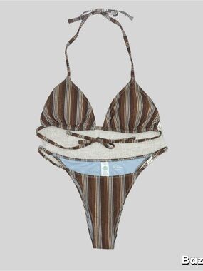 Aerie Sparkle Striped Triangle Bikini Top and Cheeky Bottoms Set